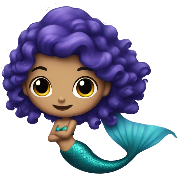 Mermaid with curly dark hair and blue and purple tail emoji