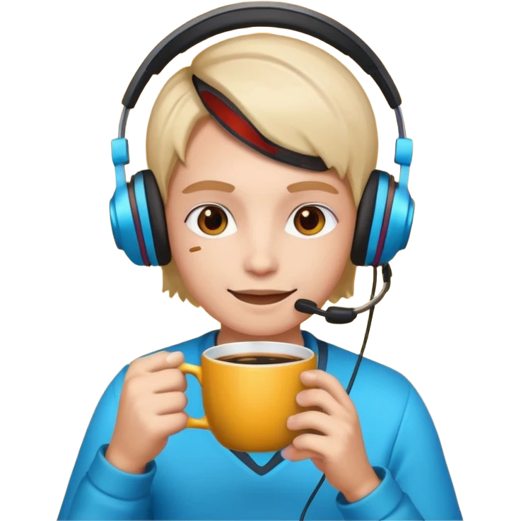 Gaming character drinking coffee - with vibrant colors emoji