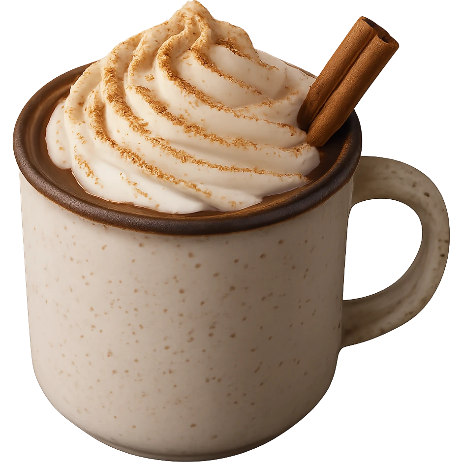cozy hot chocolate with whipped cream and cinnamon, remove background emoji