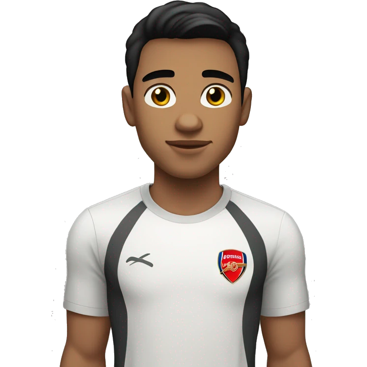 white 22 years old male with black hair and standard haircut also with brown eyes. Wearing an Arsenal t-shirt emoji