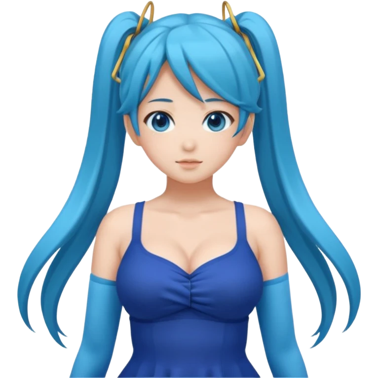 Miku big boobs blue dress and leggings emoji