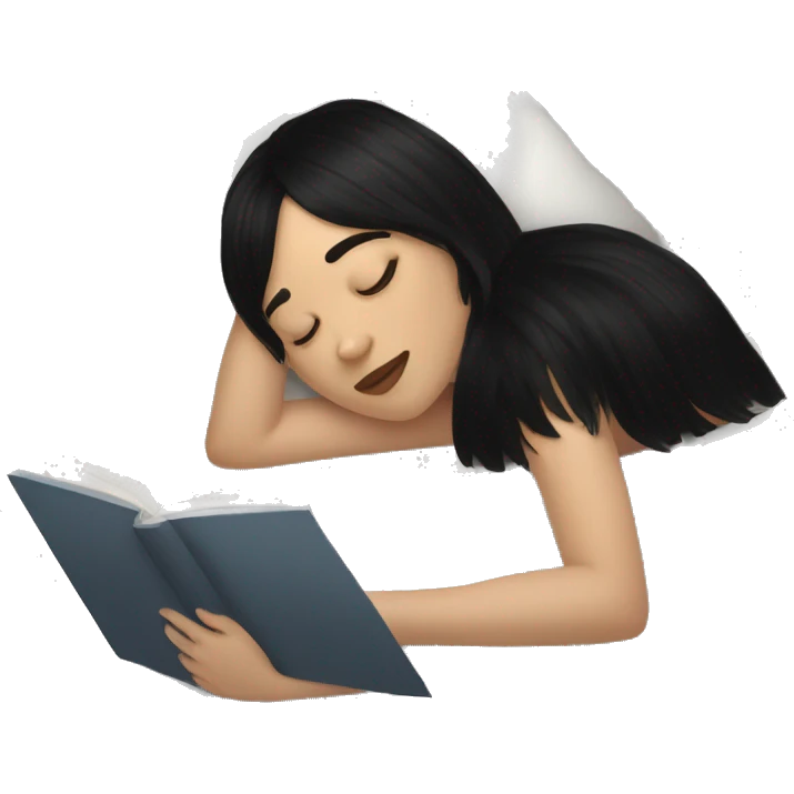 Woman pale skin black hair with bangs sleeping in bed with pillow, white woman emoji