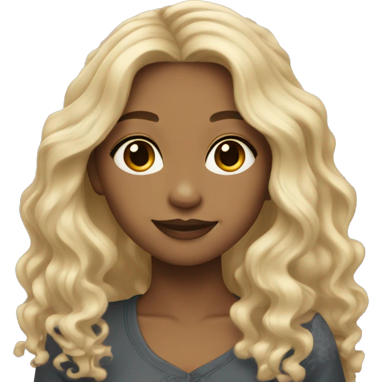 light skin color girl with black long hair wavy emoji