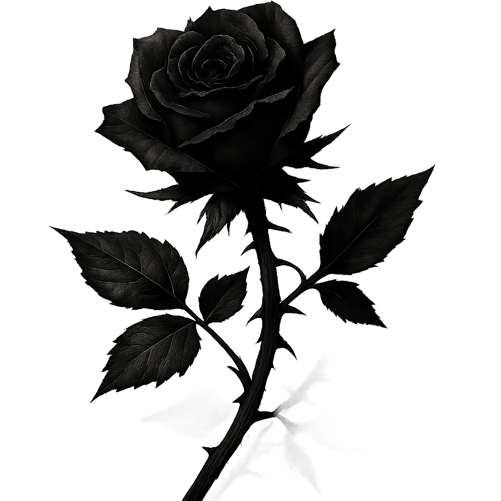 a black rose with thorns, gothic style, dramatic shadows, dark and moody emoji