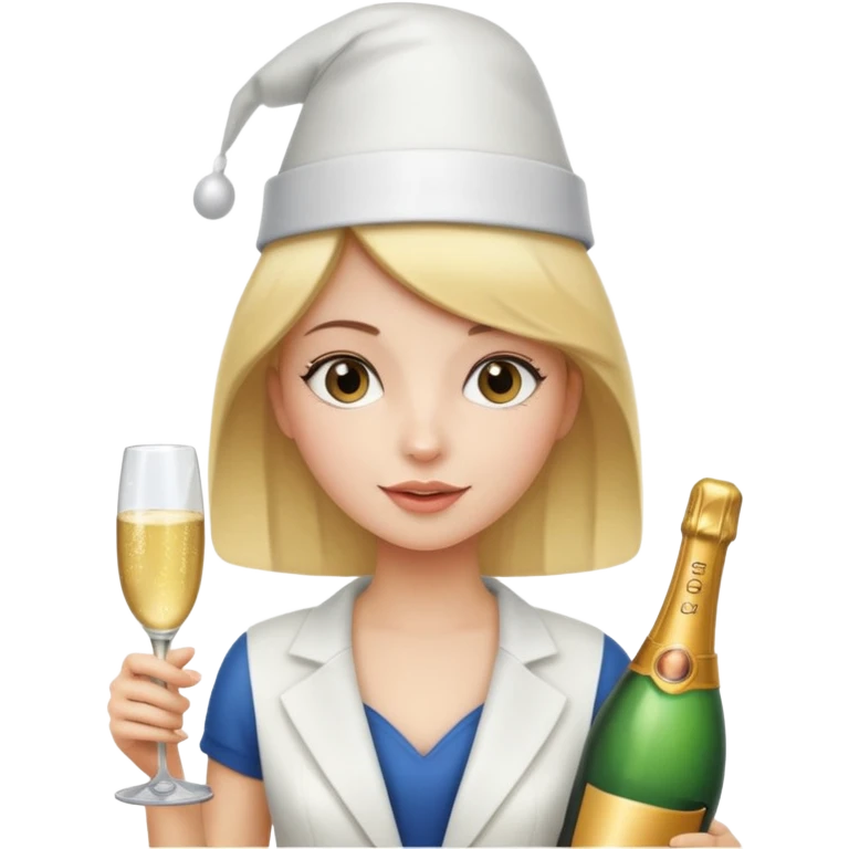 girl holdin only Champagne bottle with party cap. emoji