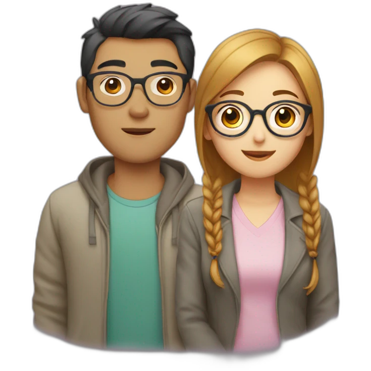 Read head girl and Asian man with glasses emoji