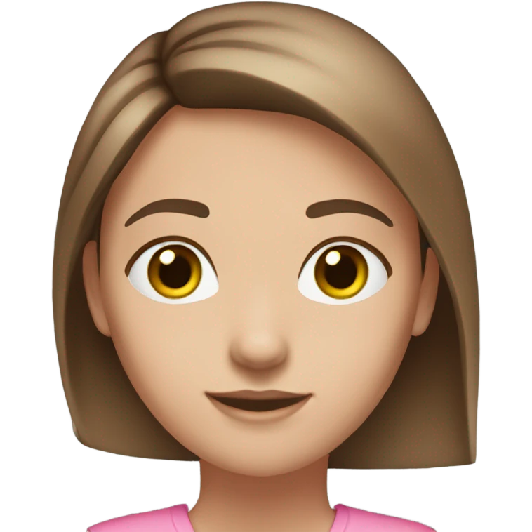 girl emoji. green eyes. brown straight hair.pink clothes. eyebrows medium sized. pale/medium shade skin emoji