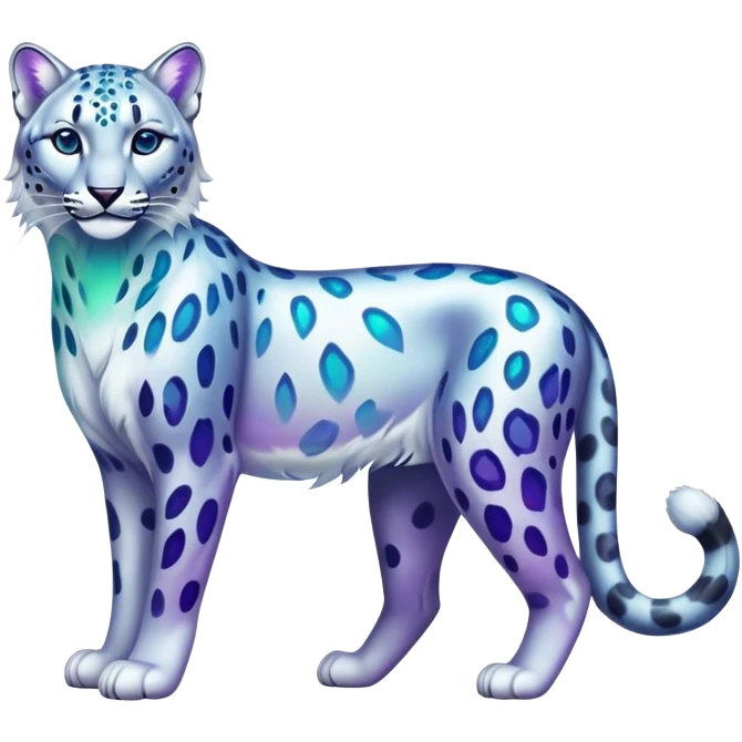 Colorful vibrant transparent iridescent luminescent ethereal fantasy-lynx-snow-leopard-animal, full-body emoji