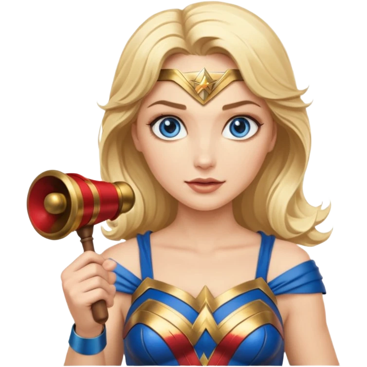Blonde blue eyes Wonder Woman holding bell and baton emoji