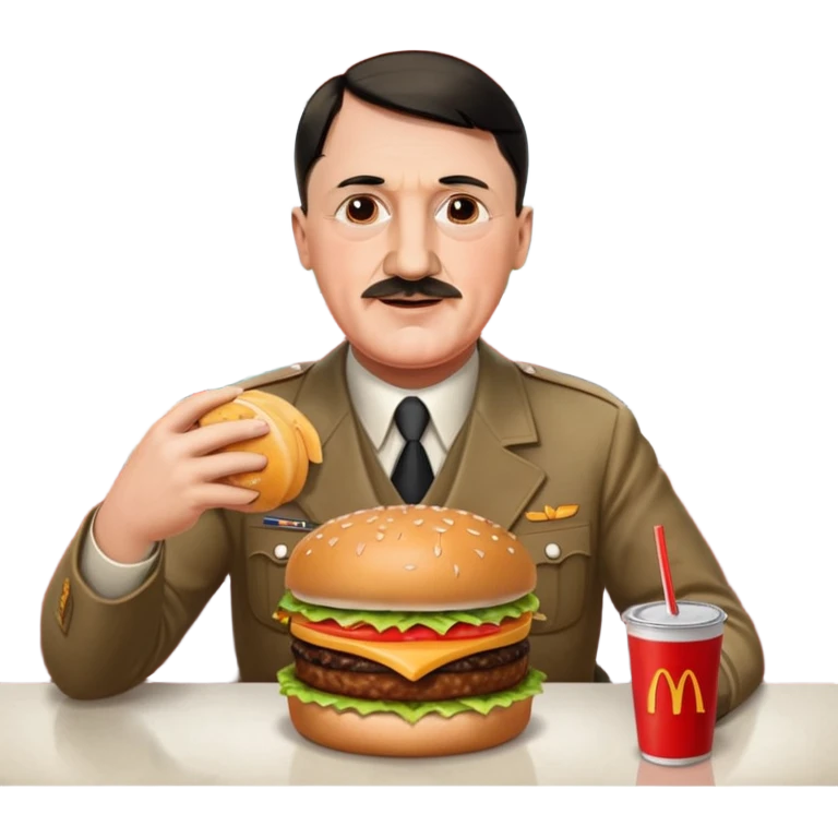 adolf hitler holding a big mac while sitting in a diner while being surrounded by his enemies  emoji
