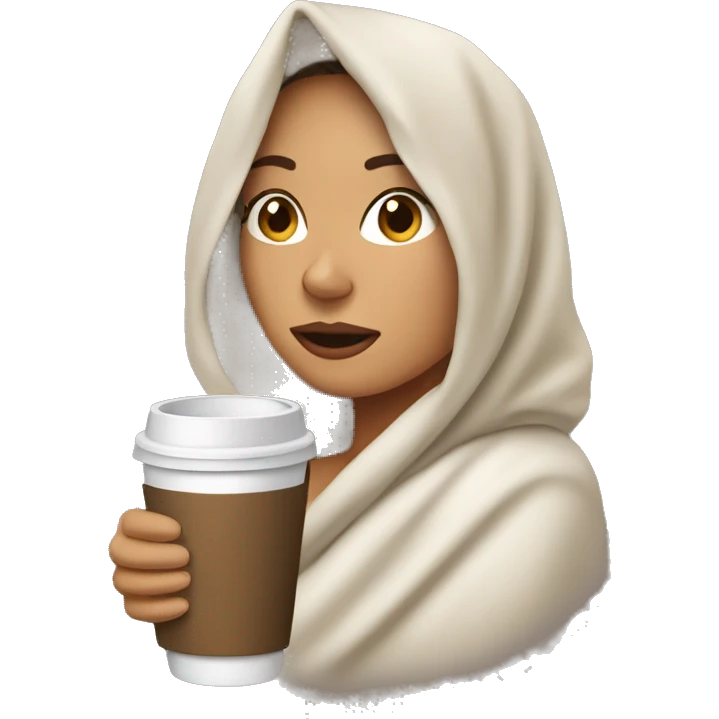 white latina wrapped in blanket drinking coffee  emoji