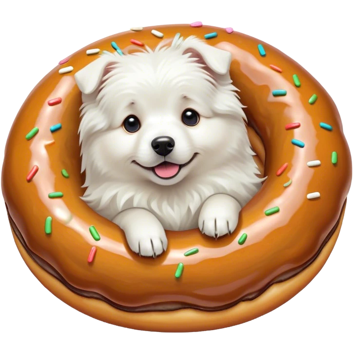 Great white Pyrenees dog turning into doughnut emoji