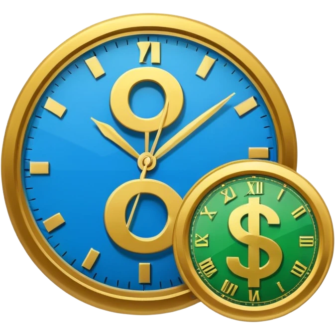 Flat vector icon of money with ruble symbol and a clock, representing tax payment deferral, minimalist governmental infographic style, solid shapes, high contrast, no shadows, no text, white background emoji