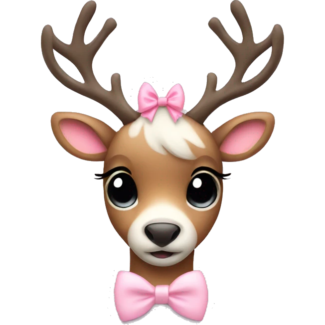 Cute reindeer with pastel pink bow and long eyelashes emoji