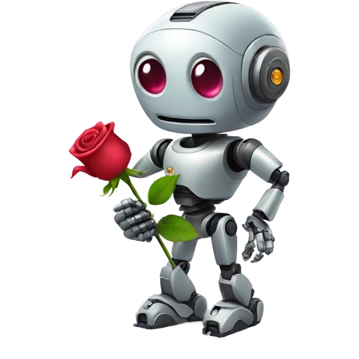 cute robot holds a rose emoji