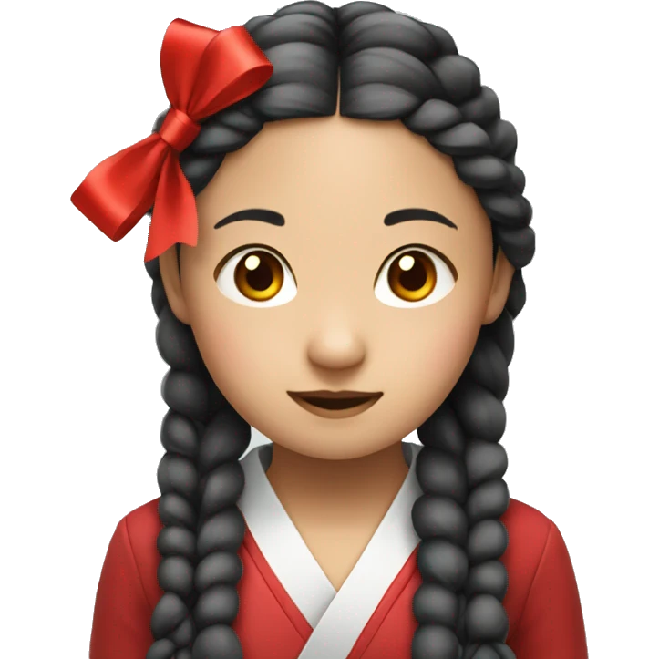 An Asian girl with braided hair and a red ribbon emoji