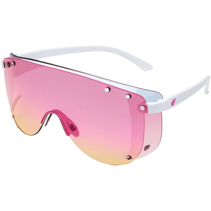 Y2K style frameless visor sunglasses with pink tint, one-piece shield lens emoji