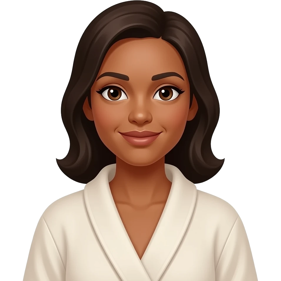 Light brown skin woman wearing bath robe emoji