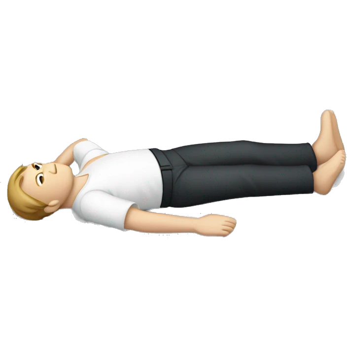 A white male laid on his back doing the Alexander technique. It should consist of him laying on the floor with his legs in position and arms by his side.  emoji