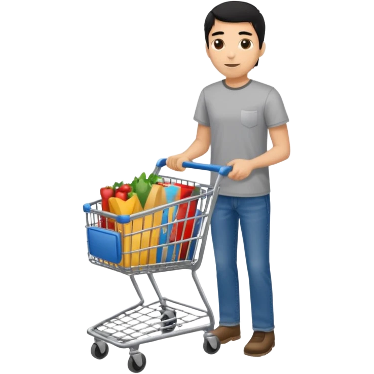 man-with-a-shopping-cart-full-body black hair light brown skin emoji