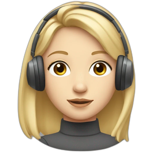 Straight blond haired girl with slightly slanted almond shaped eyes wearing noise cancelling headphones wearing a turtleneck  emoji