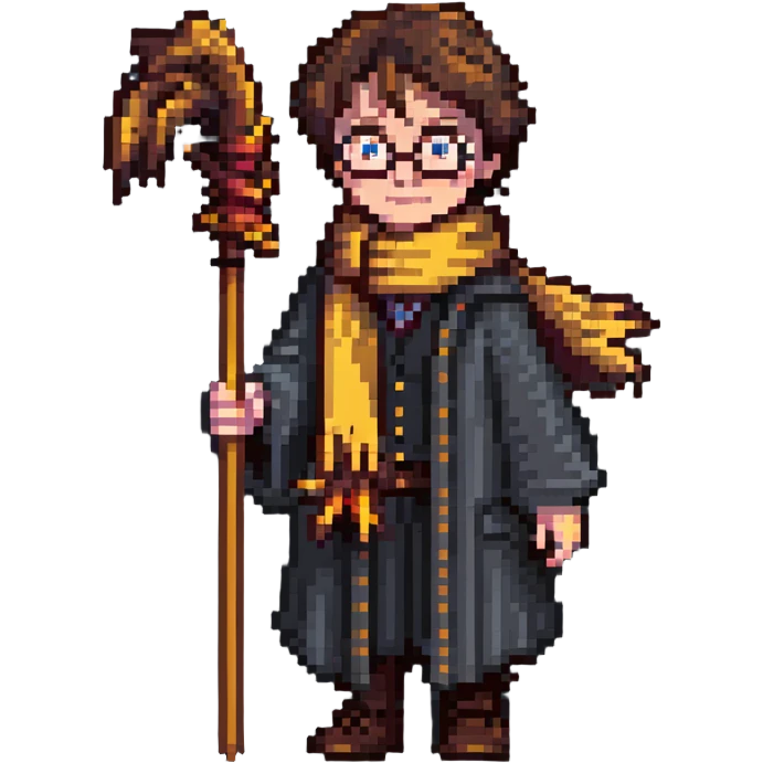 Harry Potter with broomstick and scarf emoji