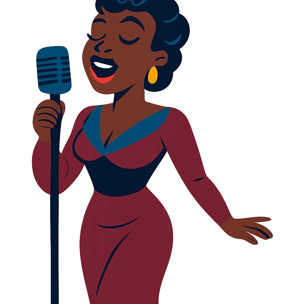 black jazz singer wearing a glamorous 1940s dress emoji