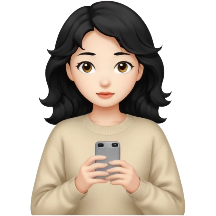 Beautiful girl,Black hair, wavy long hair,Black eyes,Chinese, beige sweater  emoji