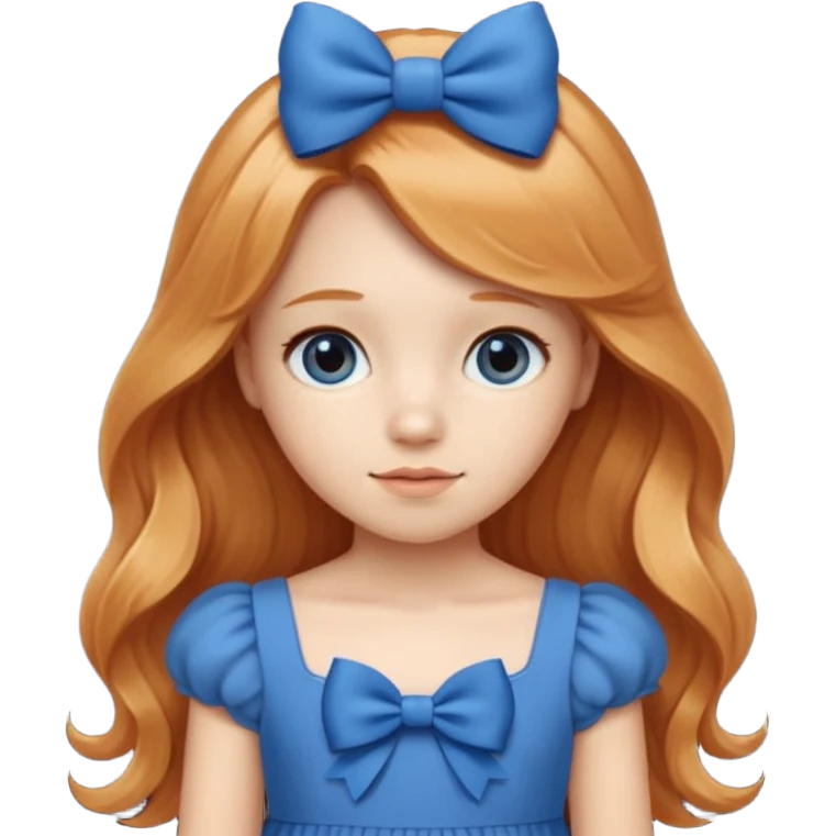 young girl with blue dress, cute blue bow and long strawberry  blonde hair emoji