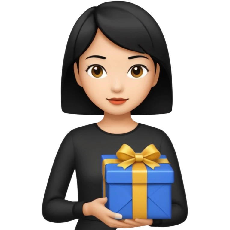 asian woman short hair tanned, holding with black present - emoji style emoji
