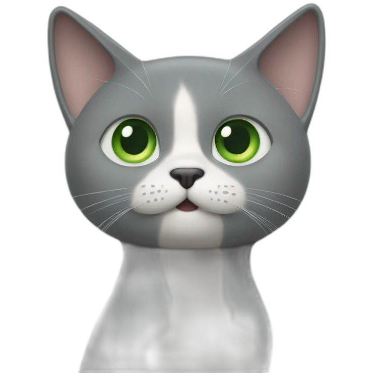 Un chat gris qui surf il a les yeux verts le poil lisse  emoji