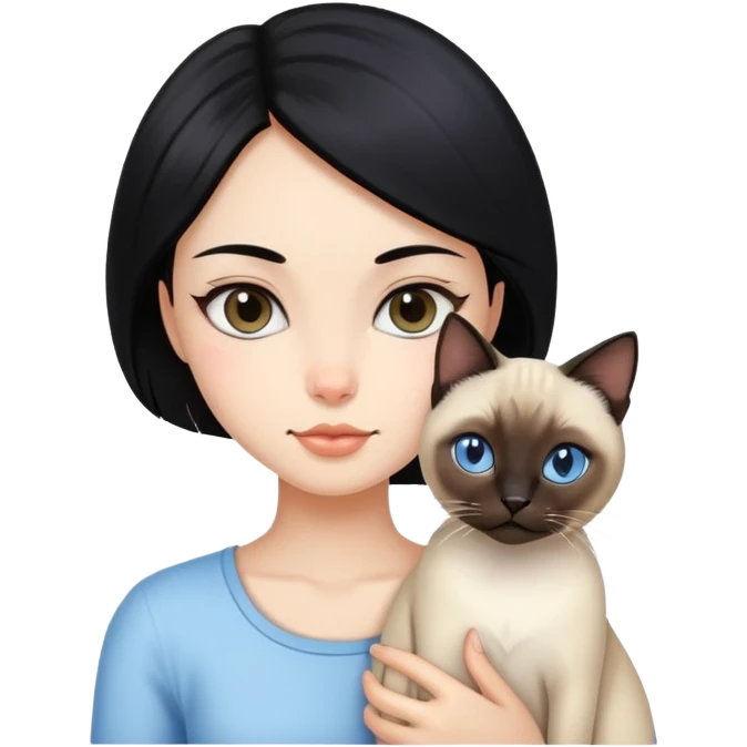 black hair girl with Siamese cat emoji