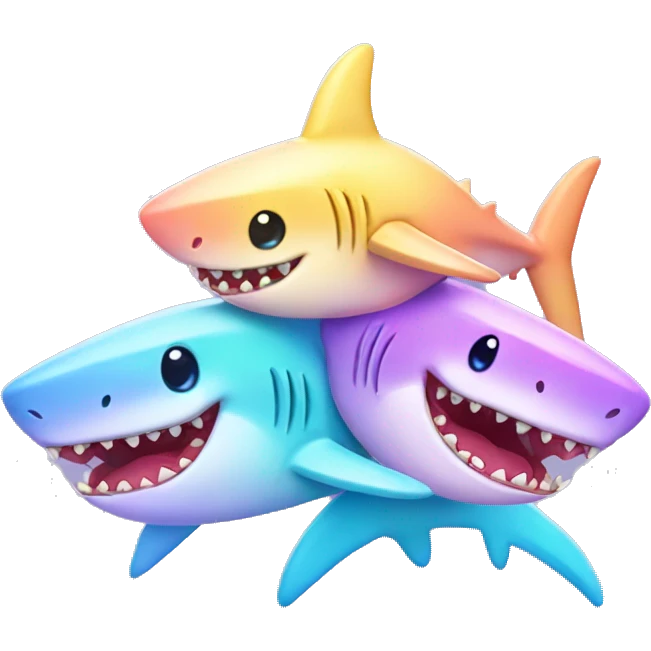 Kawaii rainbow pastel bedazzled family of sharks   emoji