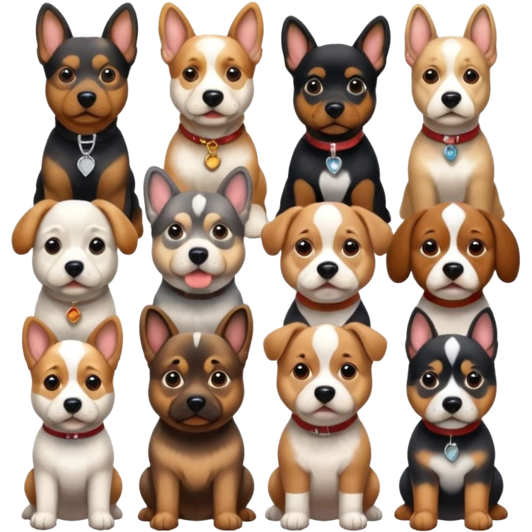 1 german shephard, 1 bulldog, 1 poodle, 1 husky, 1 dachshund emoji