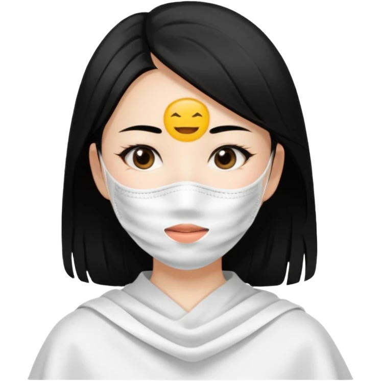 Asian girl with large white sheet mask pack emoji