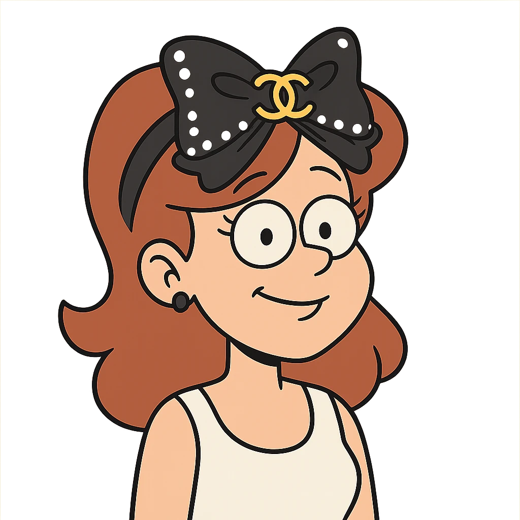 elegant bow with pearls and gold Chanel logo, glossy, monochrome, Flat Toon style emoji