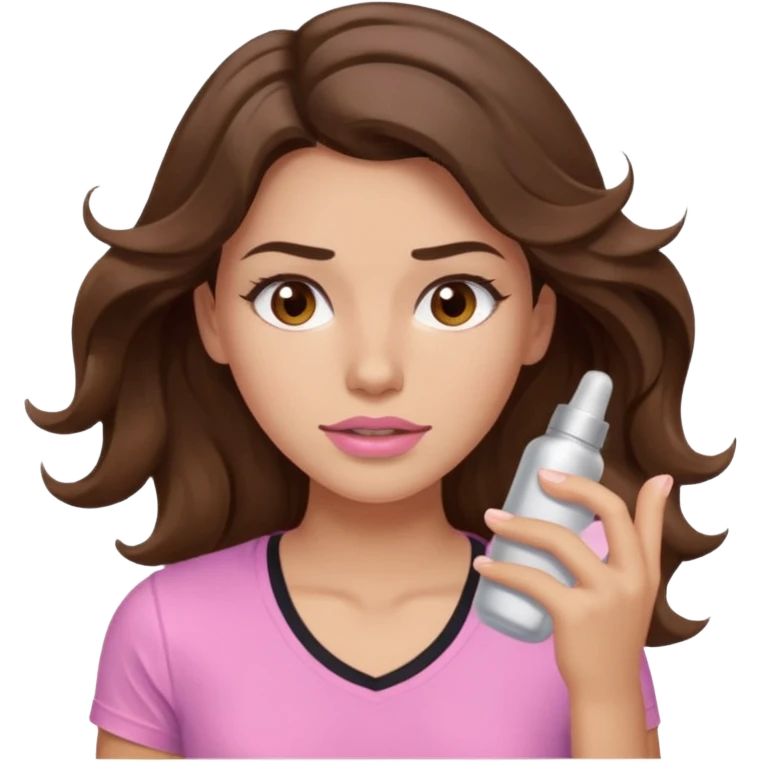 girl with wavy long brown hair, brown eyes, light to medium complexion, long lashes, light pink lipstick, wearing light pink shirt, working out emoji