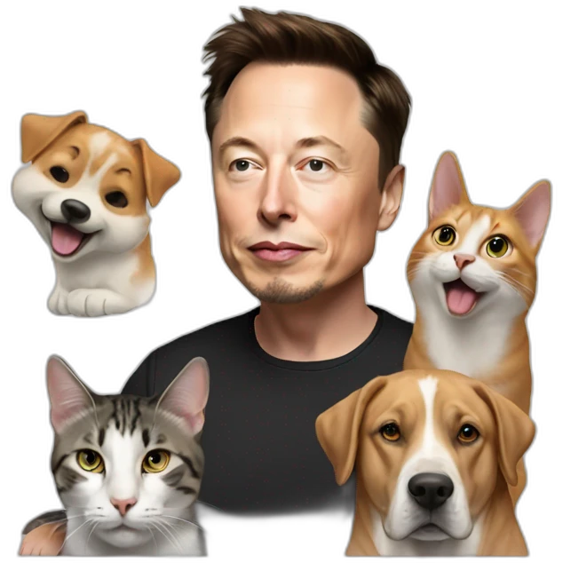 Elon musk with cat and dog emoji