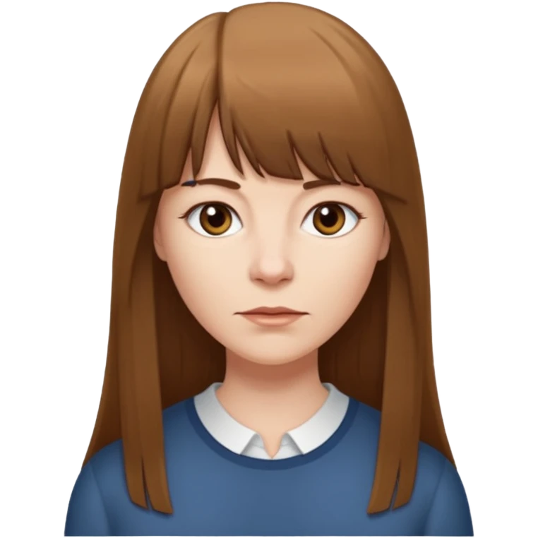 middle age pale skinned white female with long straight brown hair and bangs emoji
