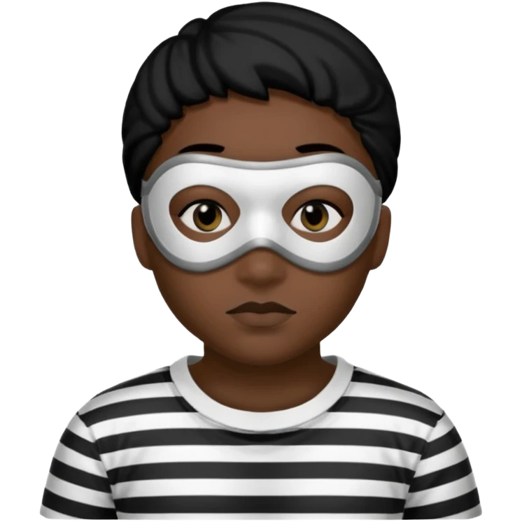 Thief with black eye type mask and black and white striped prison clothes emoji