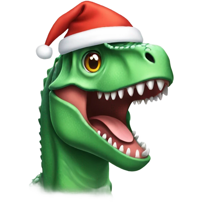 Dinosaur wearing a Christmas hat emoji