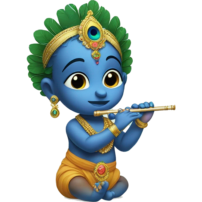 Baby krishna having flute in hand  and peacock feather on head emoji