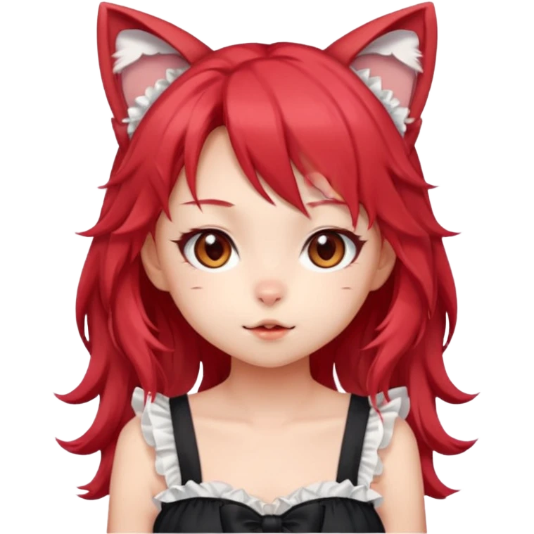 very cute anime cat-girl with cat ears, red blowing hair emoji