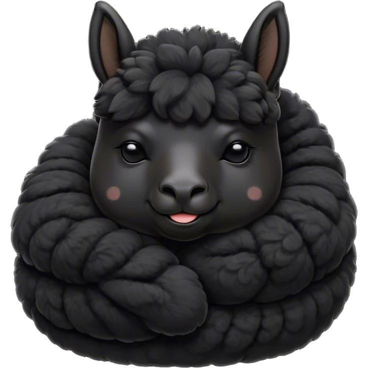 Meme-Worthy Cute Sleeping Black Alpaca Portrait Emoji, Head resting peacefully with a contented smile, showcasing a delightfully sturdy build and a luxuriously soft jet-black fleece, eyes shut in a serene nap, Simplified yet hilariously adorable features, highly detailed, glowing with a soft, drowsy light, high shine, relaxed and utterly lovable, stylized with an air of playful laziness, bright and heartwarming, soft glowing outline, capturing the essence of a comically sleepy alpaca, so meme-worthy it feels like it could instantly become the next viral sensation of adorable slumber! emoji