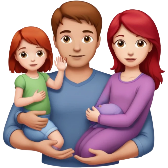 A man with brown hair holding a child, a daughter, and a girl with red hair by the hand emoji