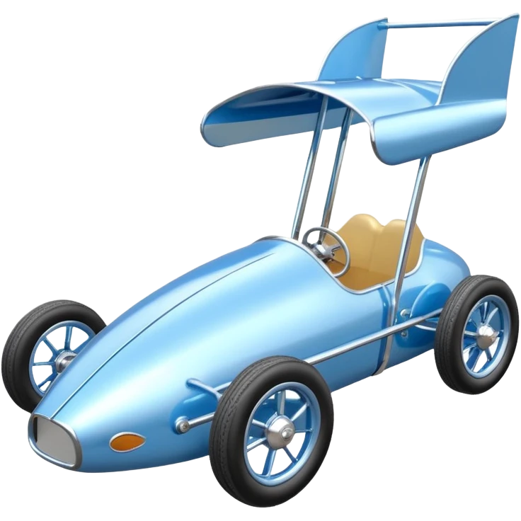 Light sparkling blue and chrome 40’s style Antique-looking shopping cart (made of shopping cart material) race car with custom aero body and rear wing  emoji
