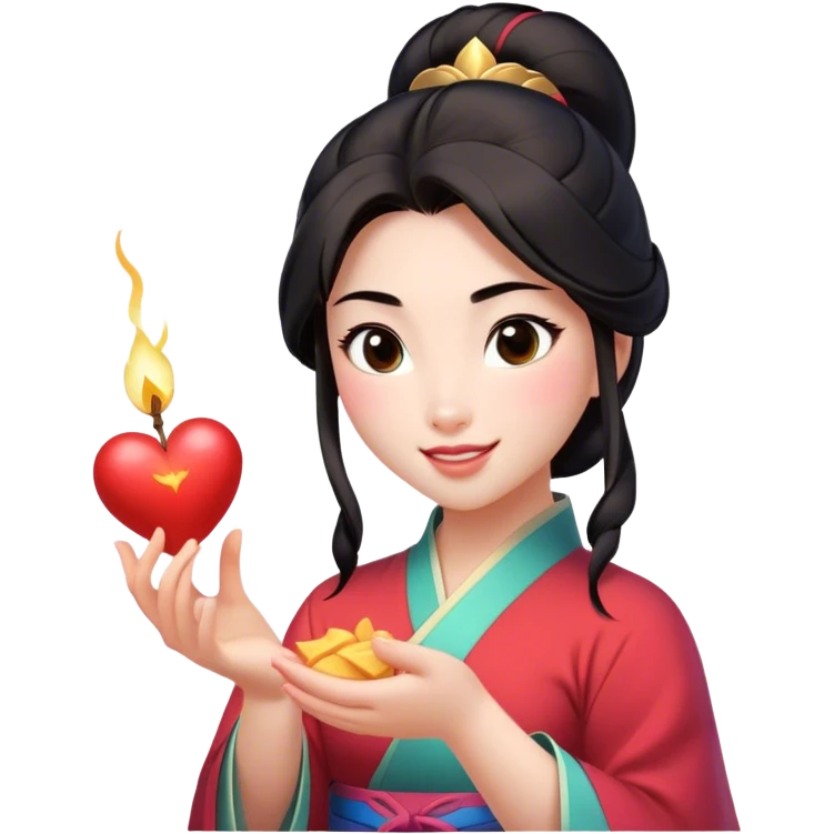 Cinematic Adorable Mulan Portrait Emoji, Playfully holding Cri-Kee in her hands, eyes sparkling with mischief, soft rosy cheeks, a warrior with a heart full of charm, radiant in the morning sunlight, glowing with warmth and joy! emoji
