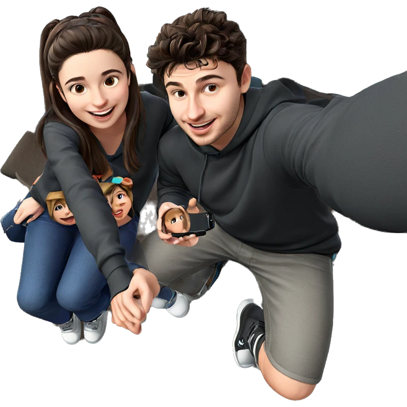 smiling girl and boy selfie emoji