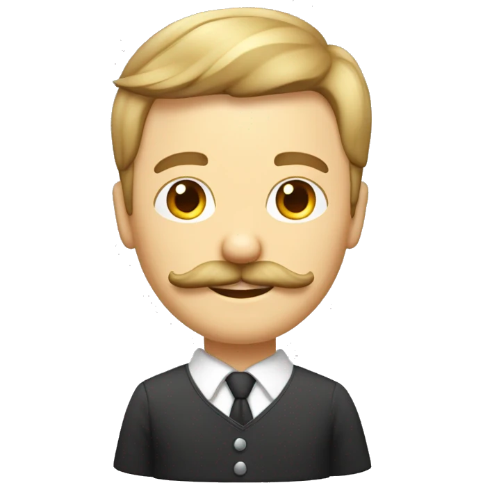Un visage d’un homme blanc, cheveux couleur blond foncé avec moustache couleur châtain courte, coiffé en arrière emoji