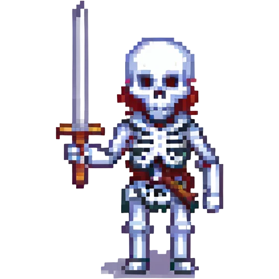pixel art skeleton holding a sword emoji